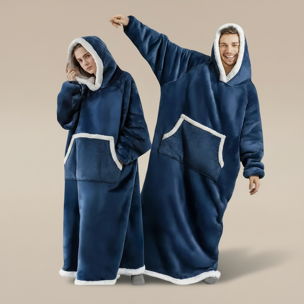 Navy Blue Extra Long Hoodie - 1 pocket